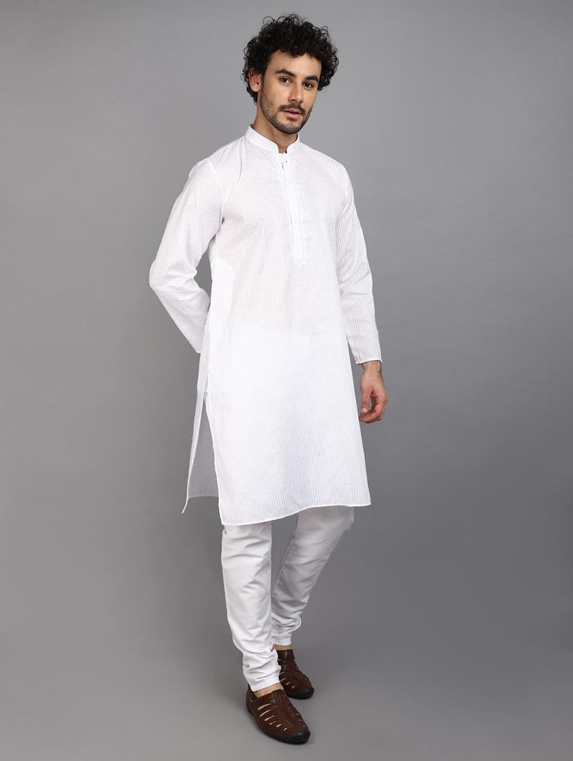 white cotton kurta pyjama ethnic wear set - 21022454 - Standard Image - 1