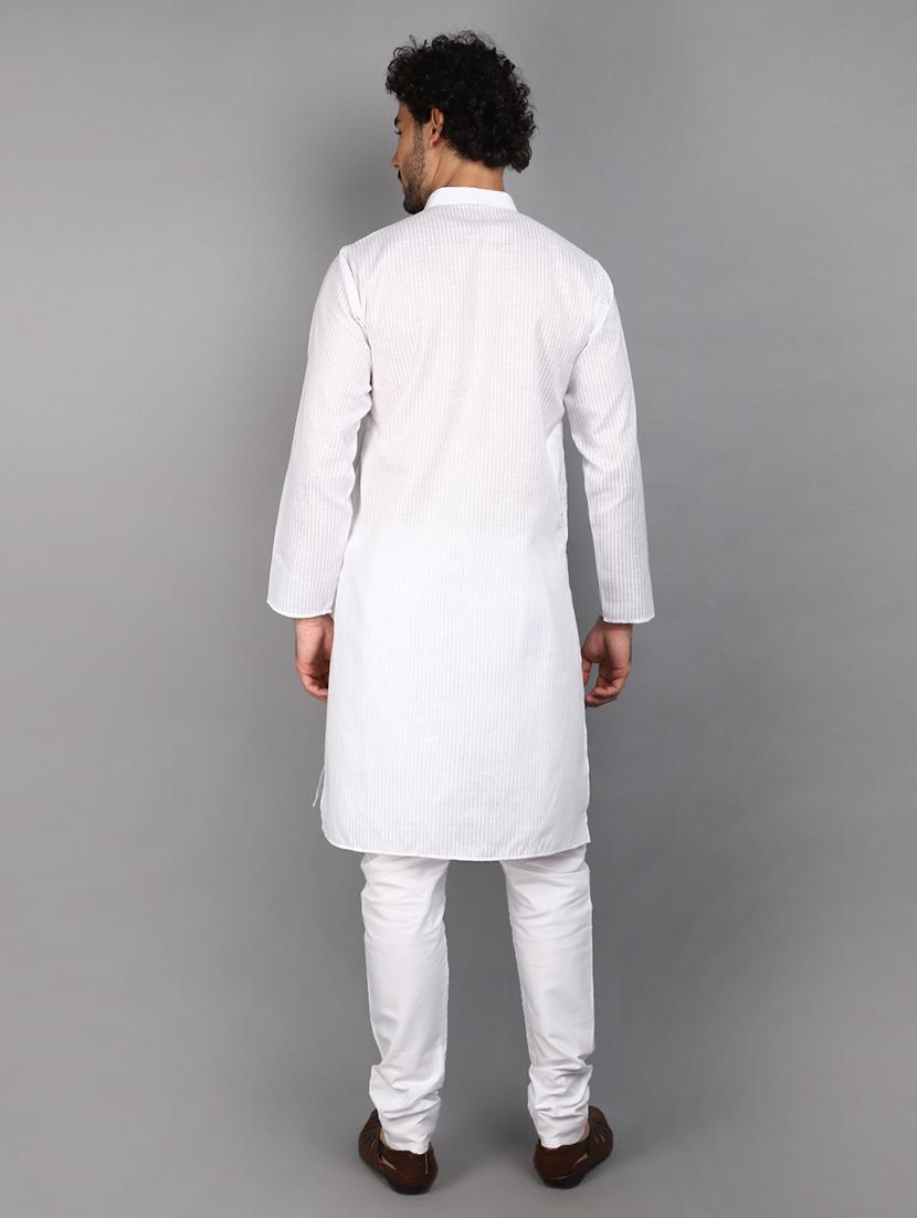white cotton kurta pyjama ethnic wear set - 21022454 - Standard Image - 4