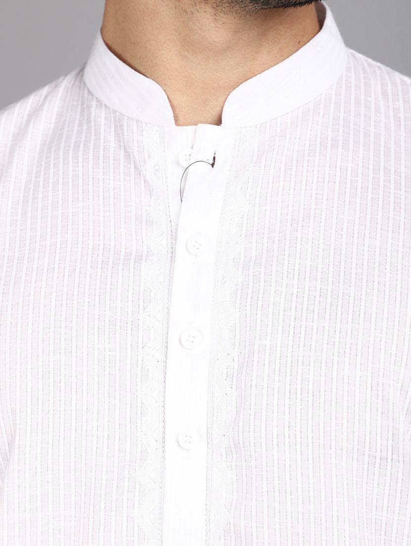white cotton kurta pyjama ethnic wear set - 21022454 - Standard Image - 6