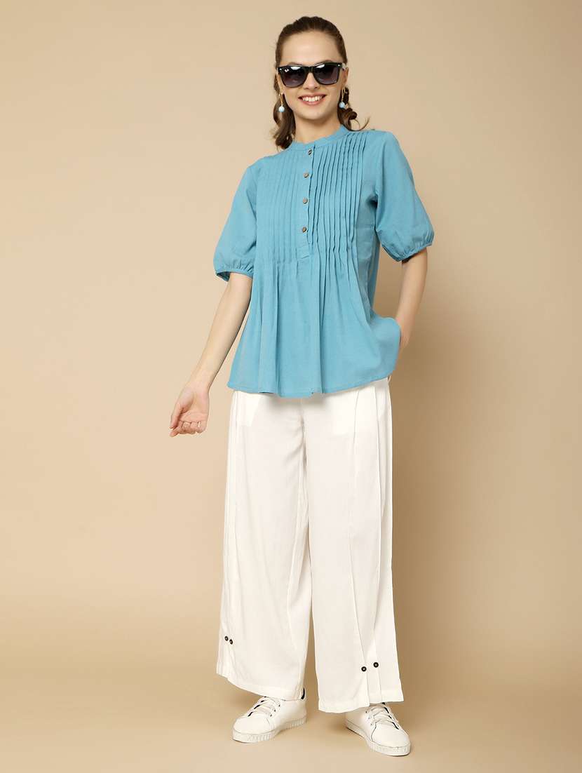 women solid blue a-line top - 21022481 -  Standard Image - 4