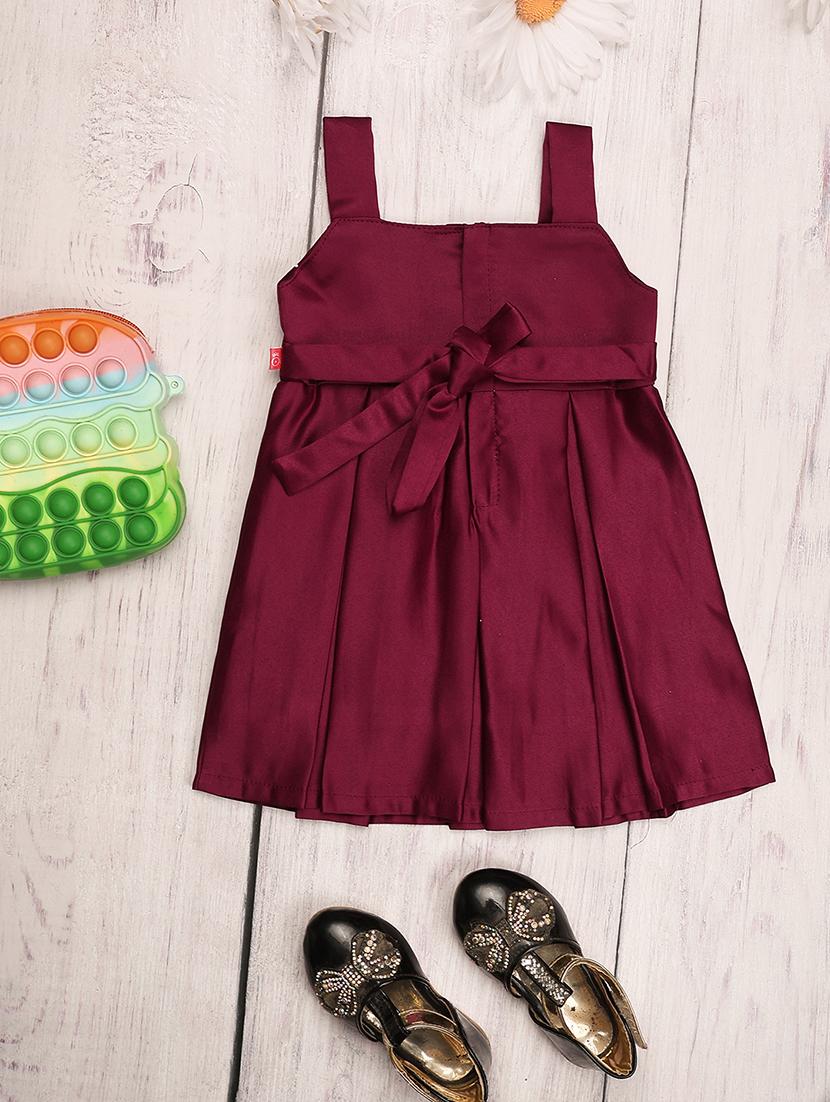 kids solid maroon detailed frock - 21022499 -  Standard Image - 1