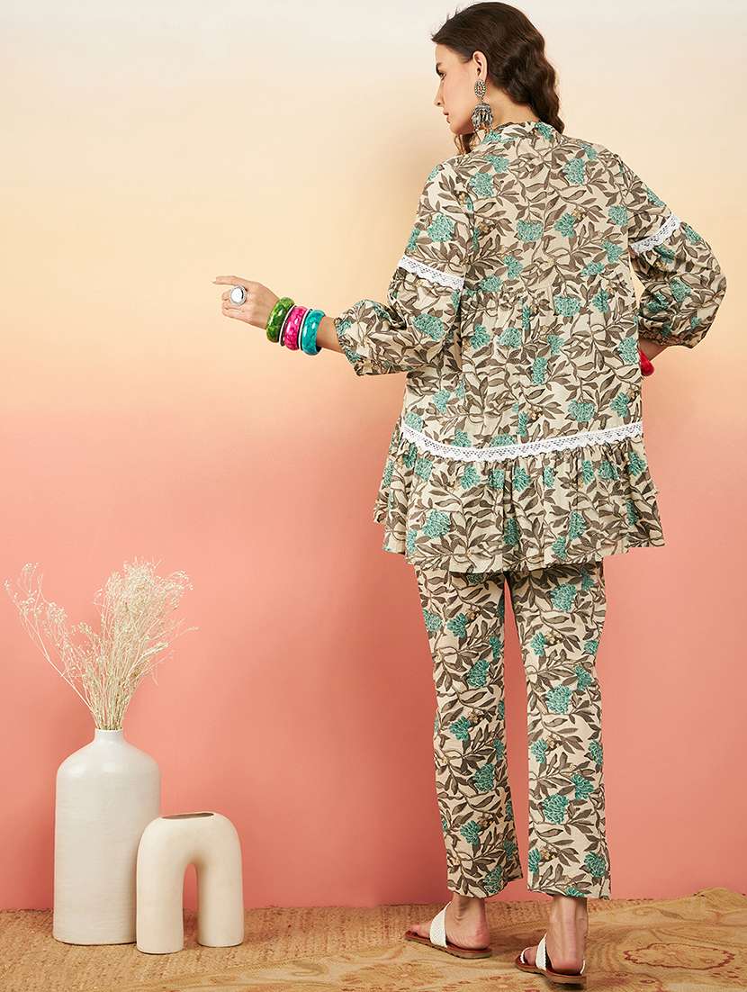 women beige tie-up neck co-ord sets - 21022587 -  Standard Image - 1