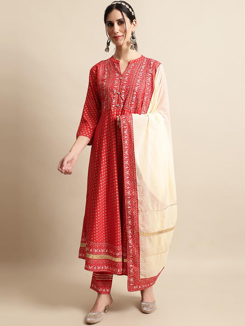 women red kurta pant set with dupatta - 21022603 - Standard Image - 1