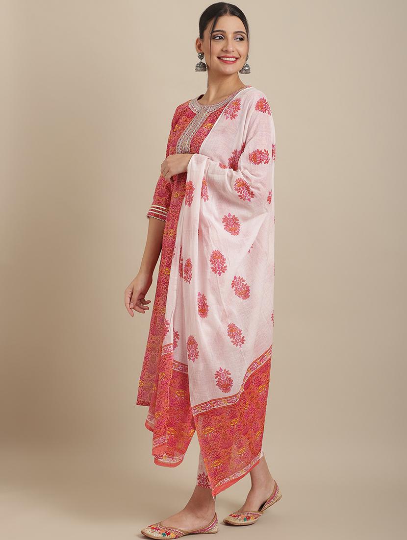 pink cotton kurta pant set - 21022613 - Standard Image - 1