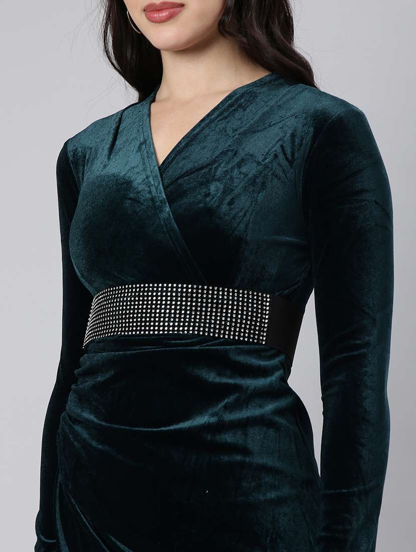 women solid overlap neck bodycon dress - 21023278 -  Standard Image - 6