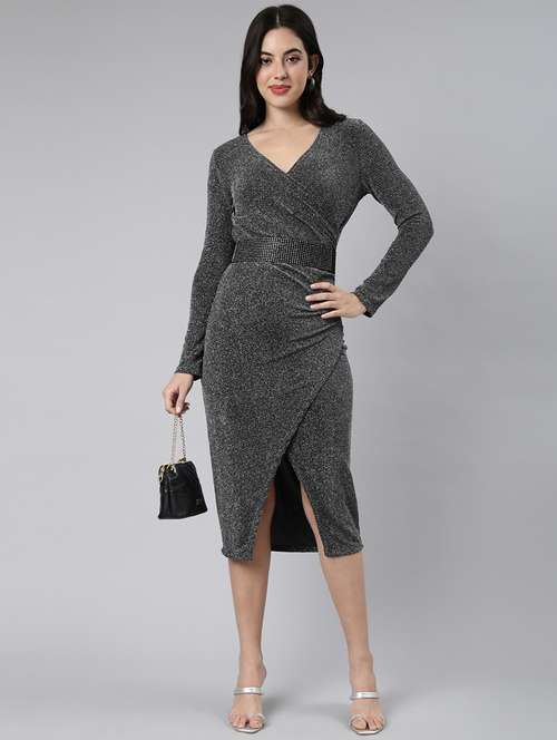 women's overlap neck asymmetric dress - 21023279 -  Standard Image - 0