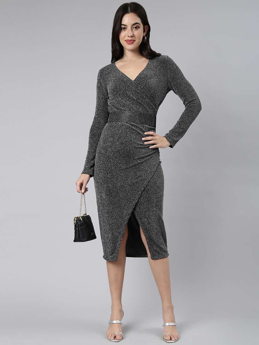 women's overlap neck asymmetric dress