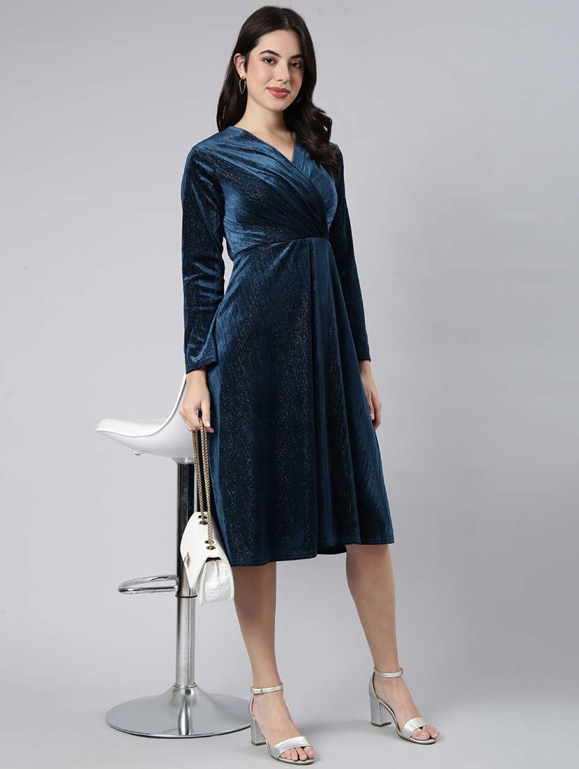 women v neck fit & flare dress - 21023298 - Standard Image - 1