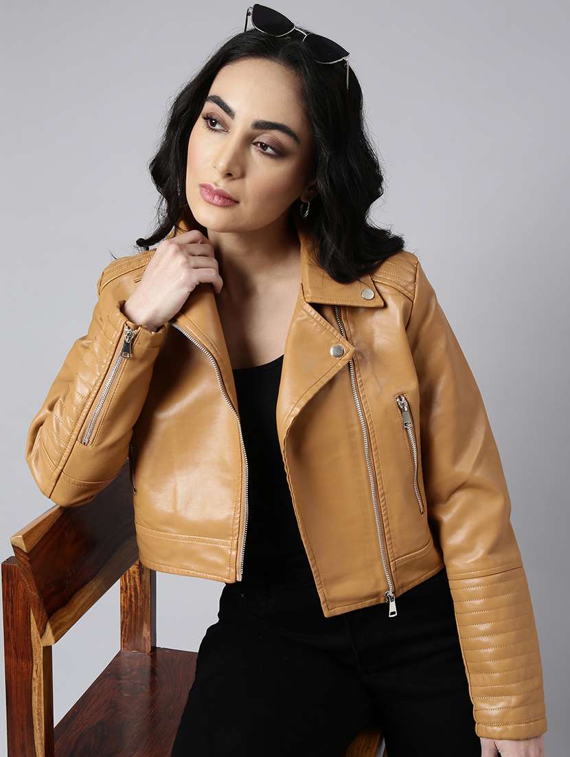 women long sleeved solid biker jacket - 21023309 -  Standard Image - 1