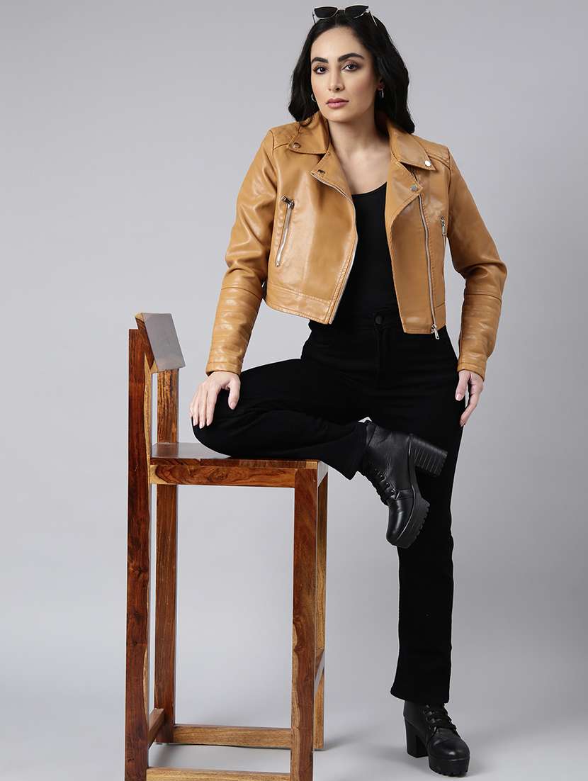 women long sleeved solid biker jacket - 21023309 -  Standard Image - 4