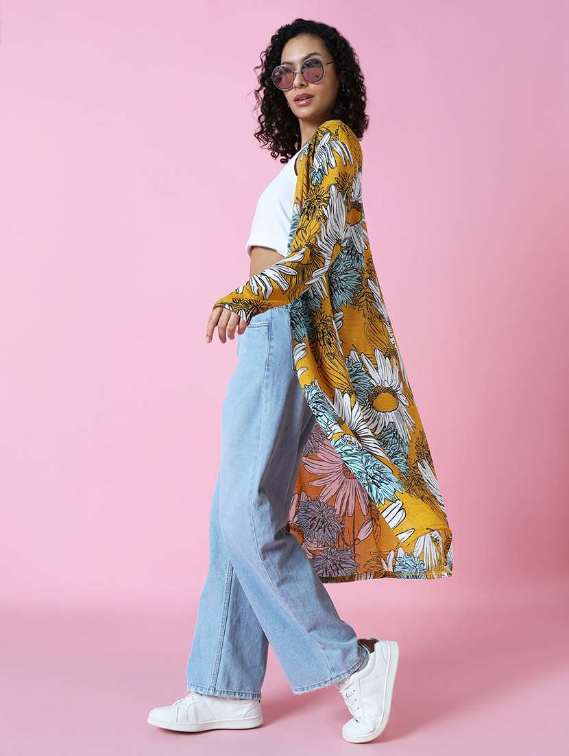 mustard floral printed regular shrug - 21023337 -  Standard Image - 1