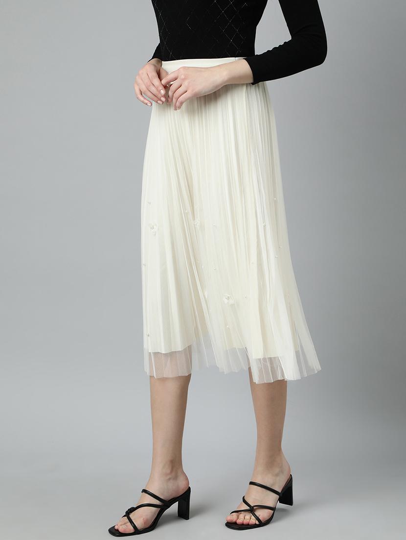 cream net flared skirts - 21023355 -  Standard Image - 1