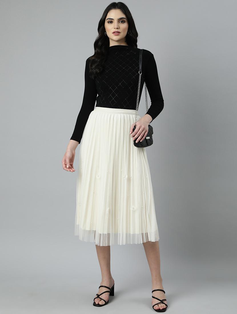 cream net flared skirts - 21023355 - Standard Image - 4