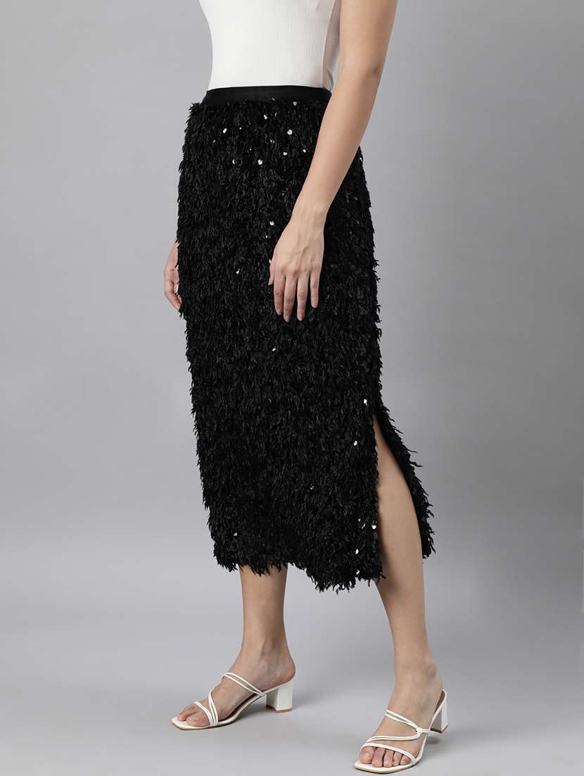 black nylon straight skirts - 21023357 -  Standard Image - 1