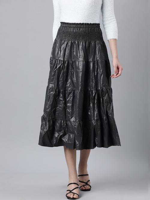 women mid-rise solid tiered skirt - 21023392 -  Standard Image - 0