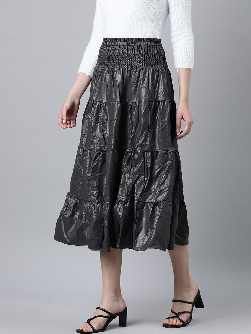 women mid-rise solid tiered skirt - 21023392 - Standard Image - 1