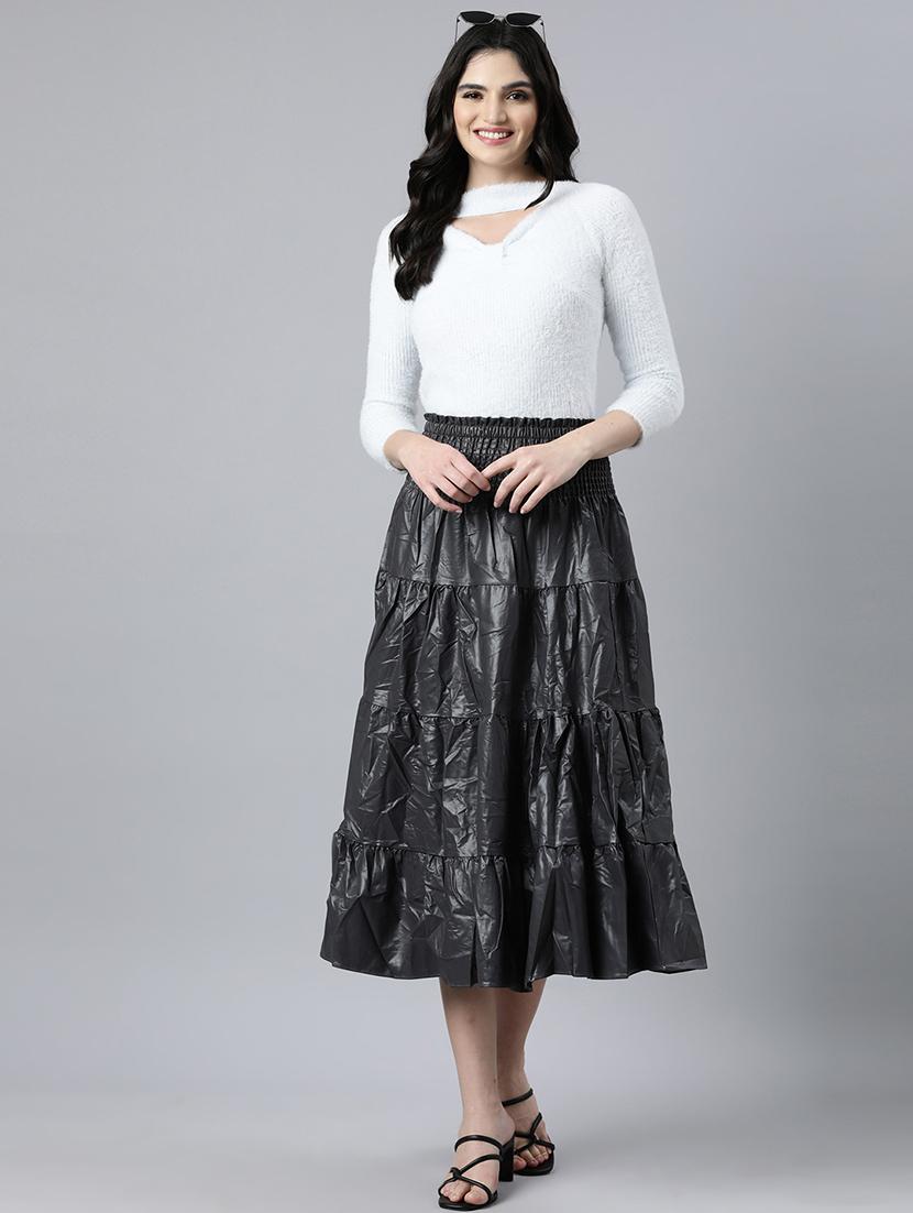 women mid-rise solid tiered skirt - 21023392 - Standard Image - 4