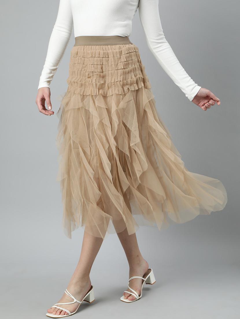 women mid-rise solid flared skirt - 21023396 -  Standard Image - 1