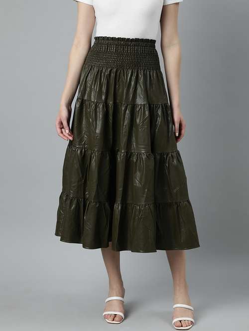 women mid-rise solid tiered skirt - 21023405 - Standard Image - 0