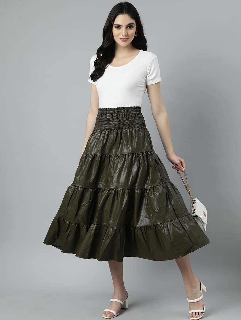 women mid-rise solid tiered skirt - 21023405 - Standard Image - 4