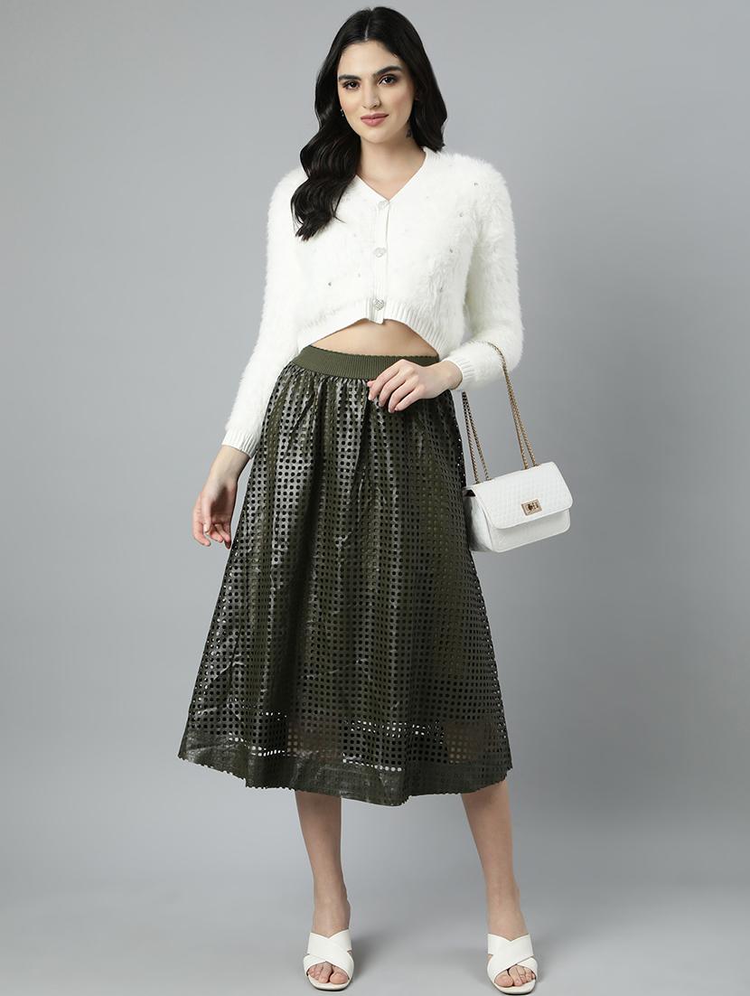 women mid-rise self-designed flared skirt - 21023411 - Standard Image - 4