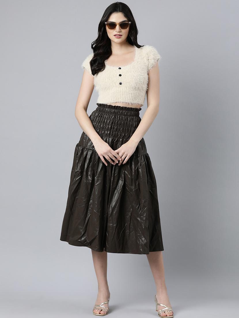 women mid-rise solid flared skirt - 21023413 - Standard Image - 4