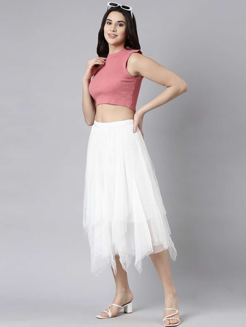 women mid-rise solid flared skirt - 21023426 -  Standard Image - 4