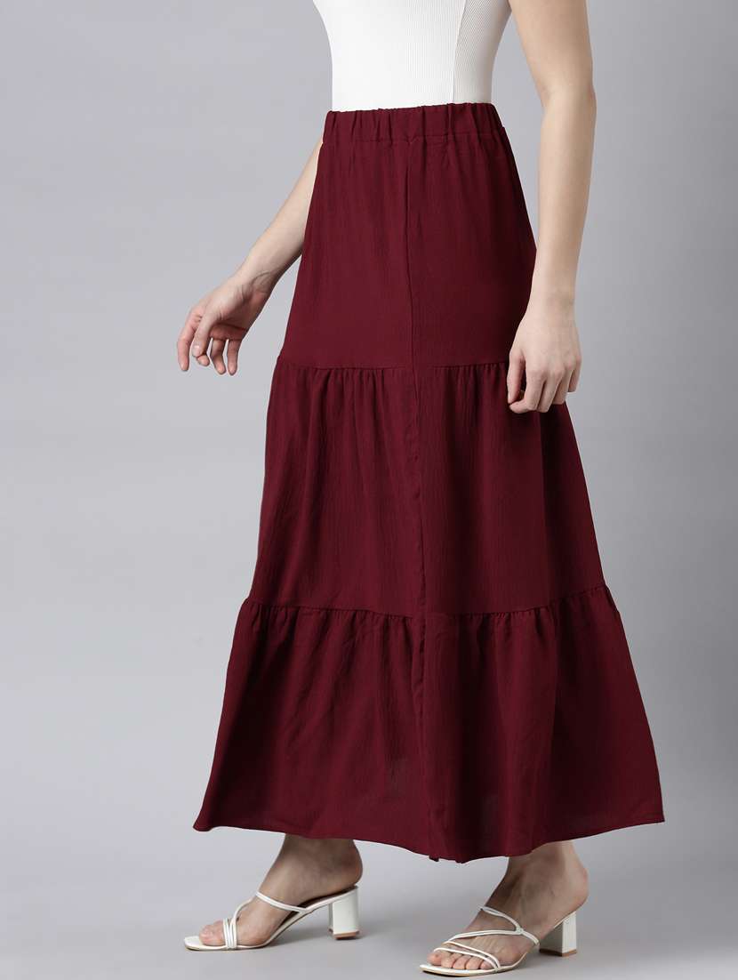 women mid-rise solid tiered skirt - 21023442 -  Standard Image - 1