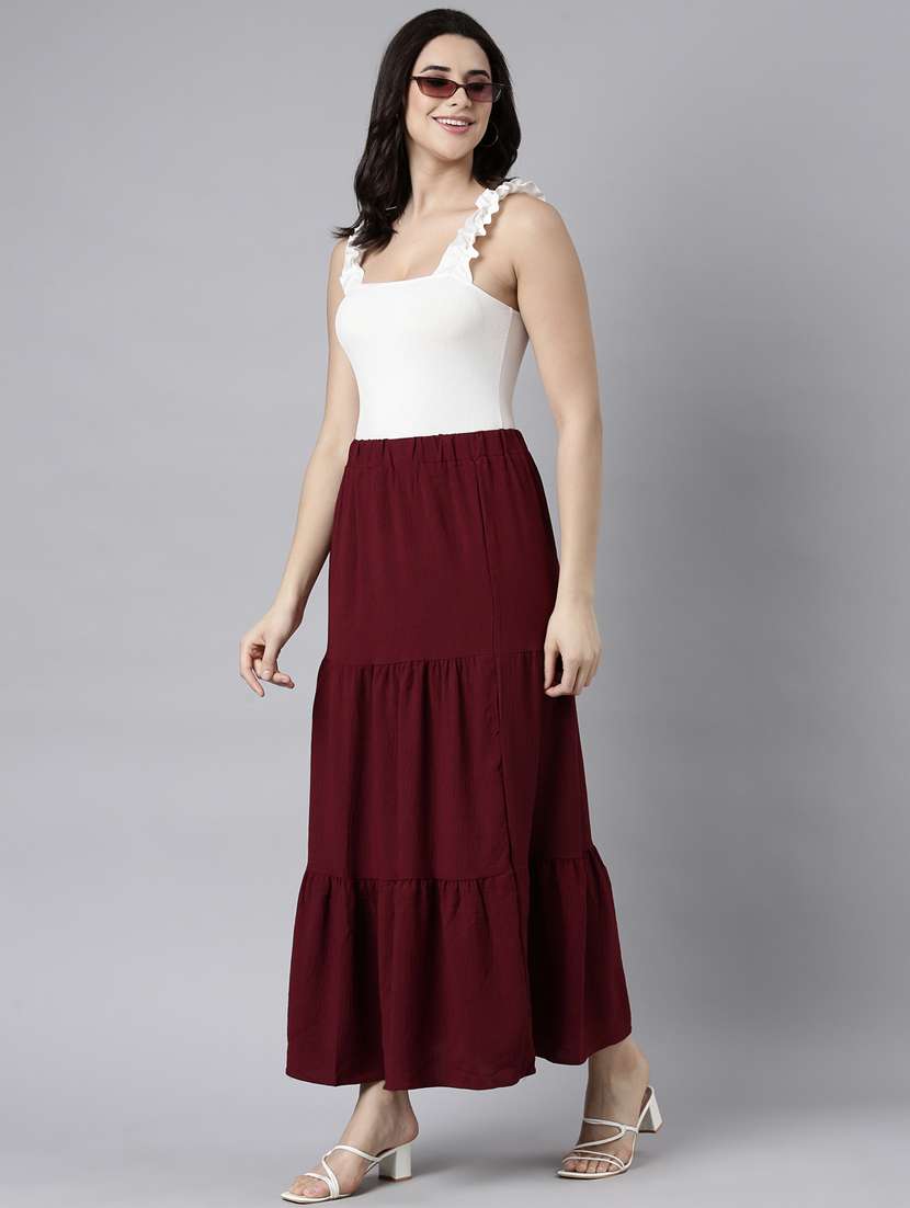 women mid-rise solid tiered skirt - 21023442 -  Standard Image - 4