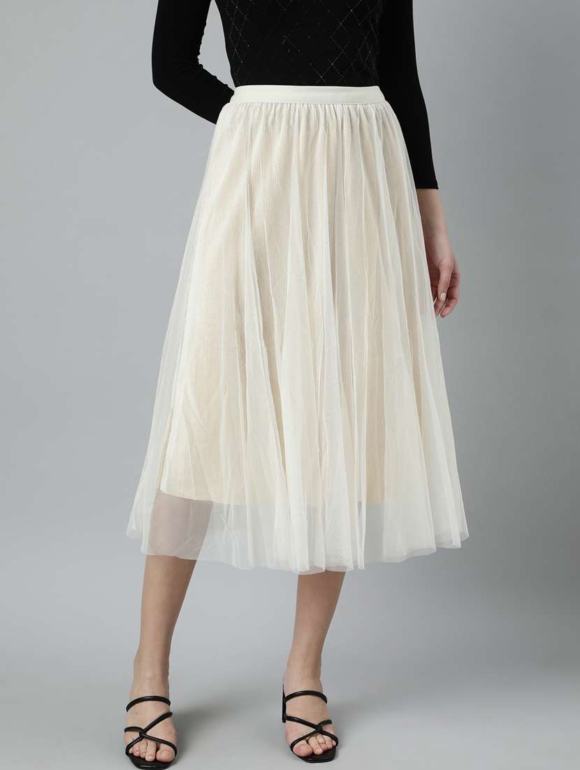 women mid-rise solid flared skirt