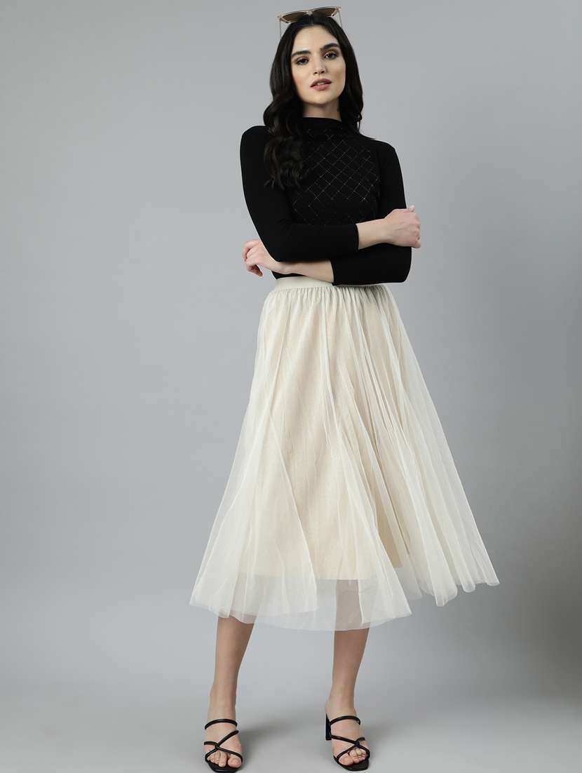 women mid-rise solid flared skirt - 21023450 -  Standard Image - 4