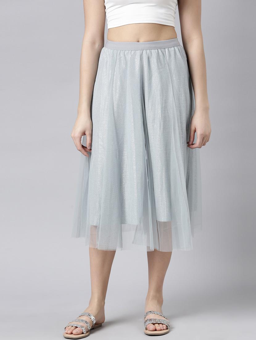 women mid-rise solid flared skirt - 21023455 - Zoom Image - 0