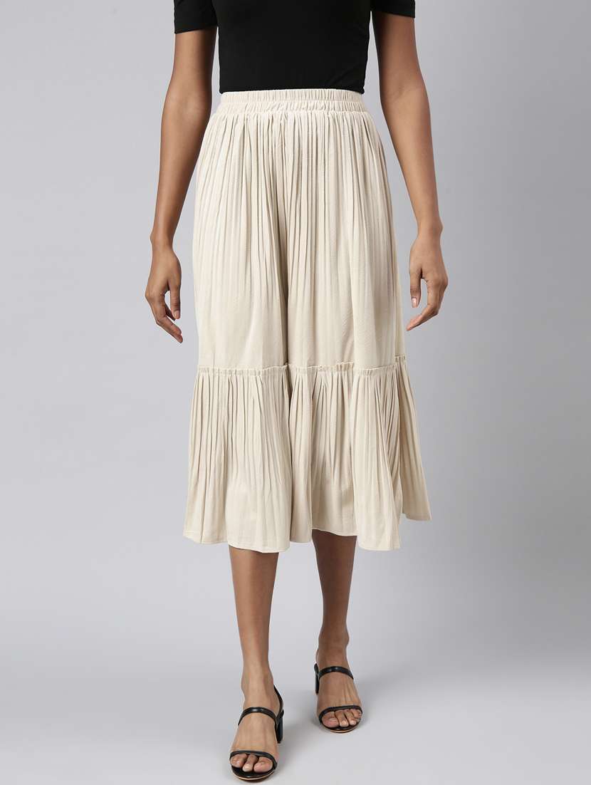 women mid-rise solid tiered skirt