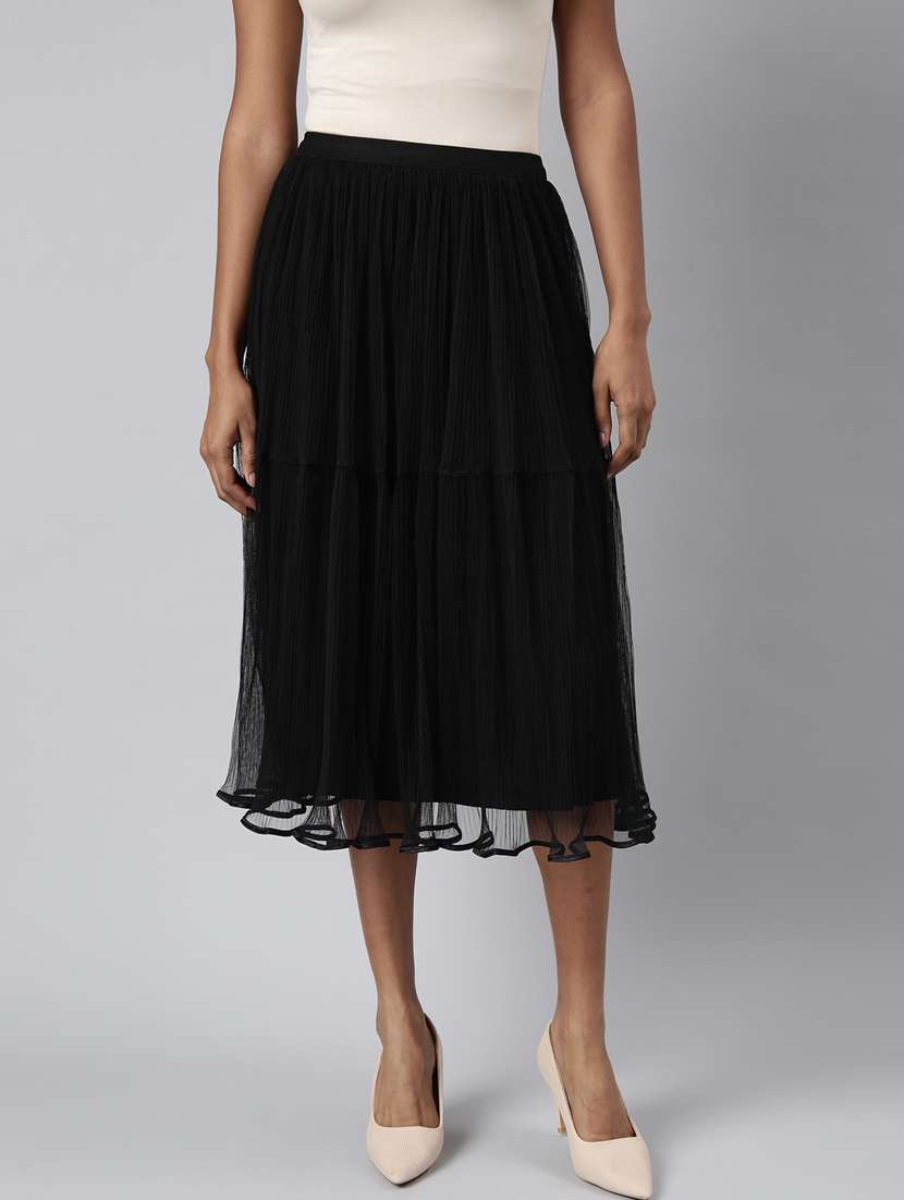 women mid-rise solid tiered skirt