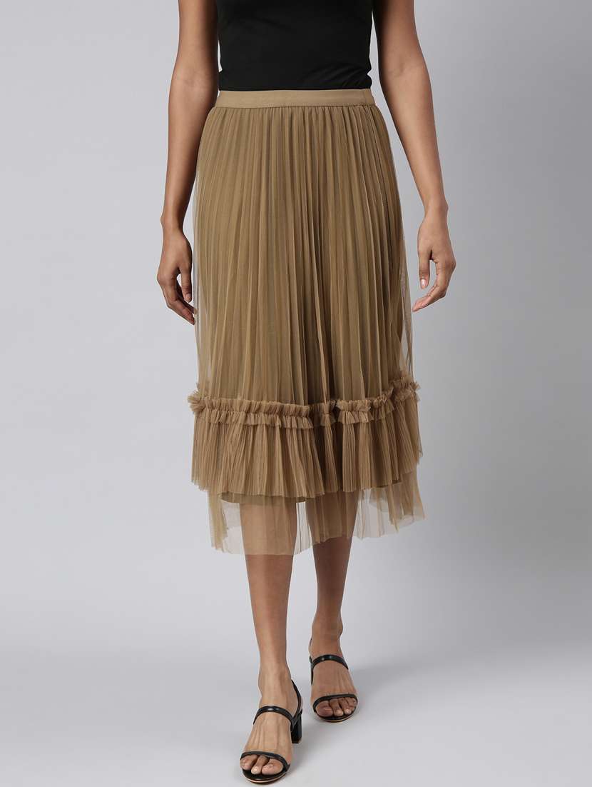 women mid-rise solid tiered skirt