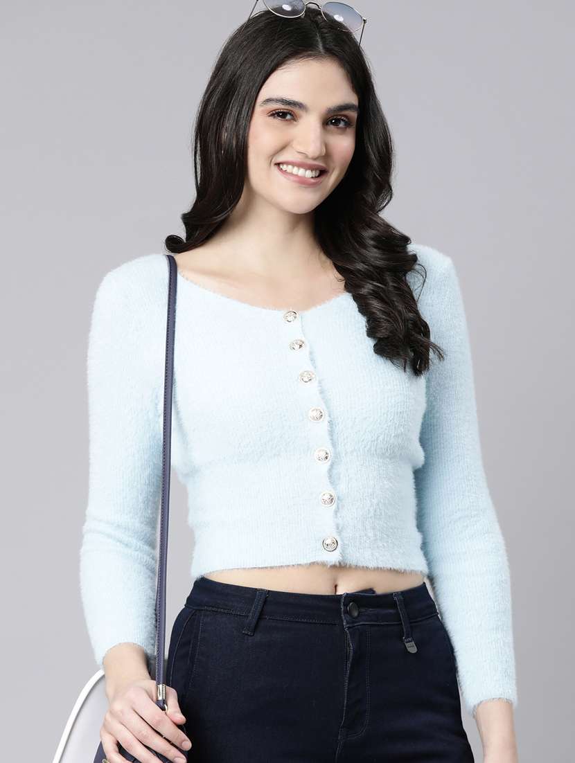 women solid acrylic cardigan - 21023495 -  Standard Image - 1