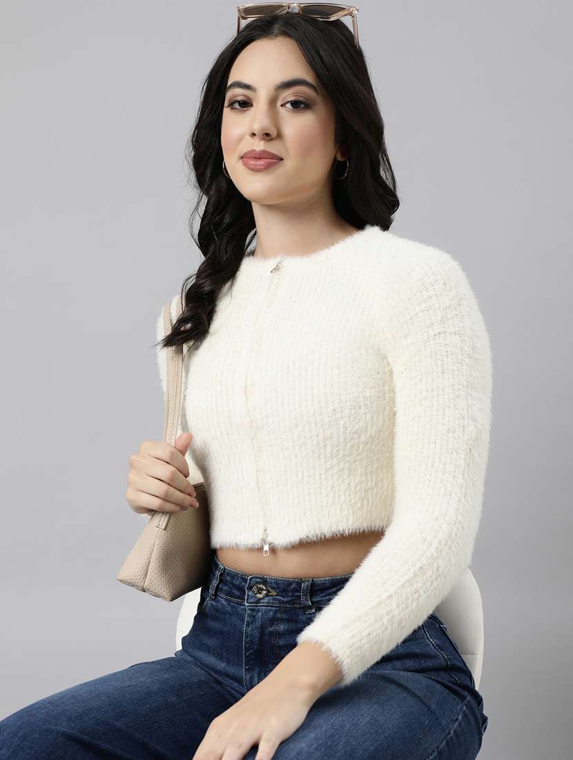 women solid acrylic cardigan - 21023507 -  Standard Image - 1