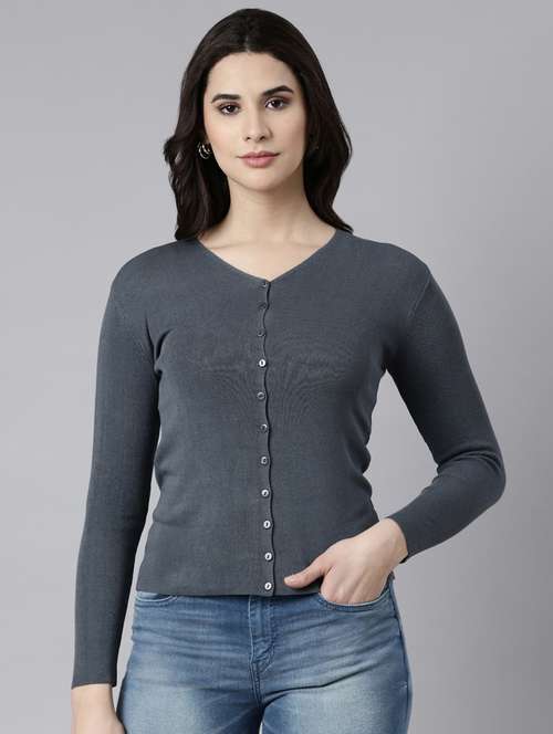women solid acrylic cardigan - 21023524 -  Standard Image - 0