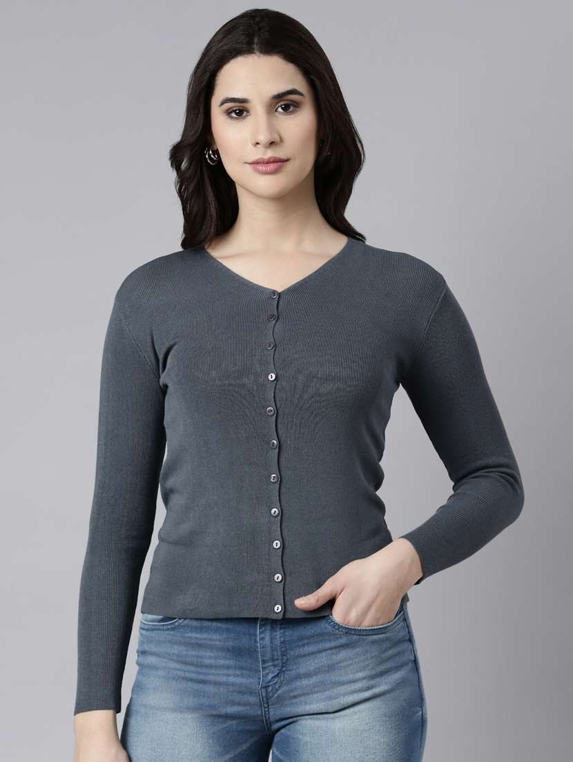 women solid acrylic cardigan - 21023524 -  Zoom Image - 0