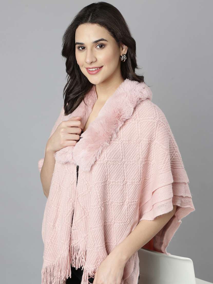 women pink self design ponchos - 21023556 -  Standard Image - 1