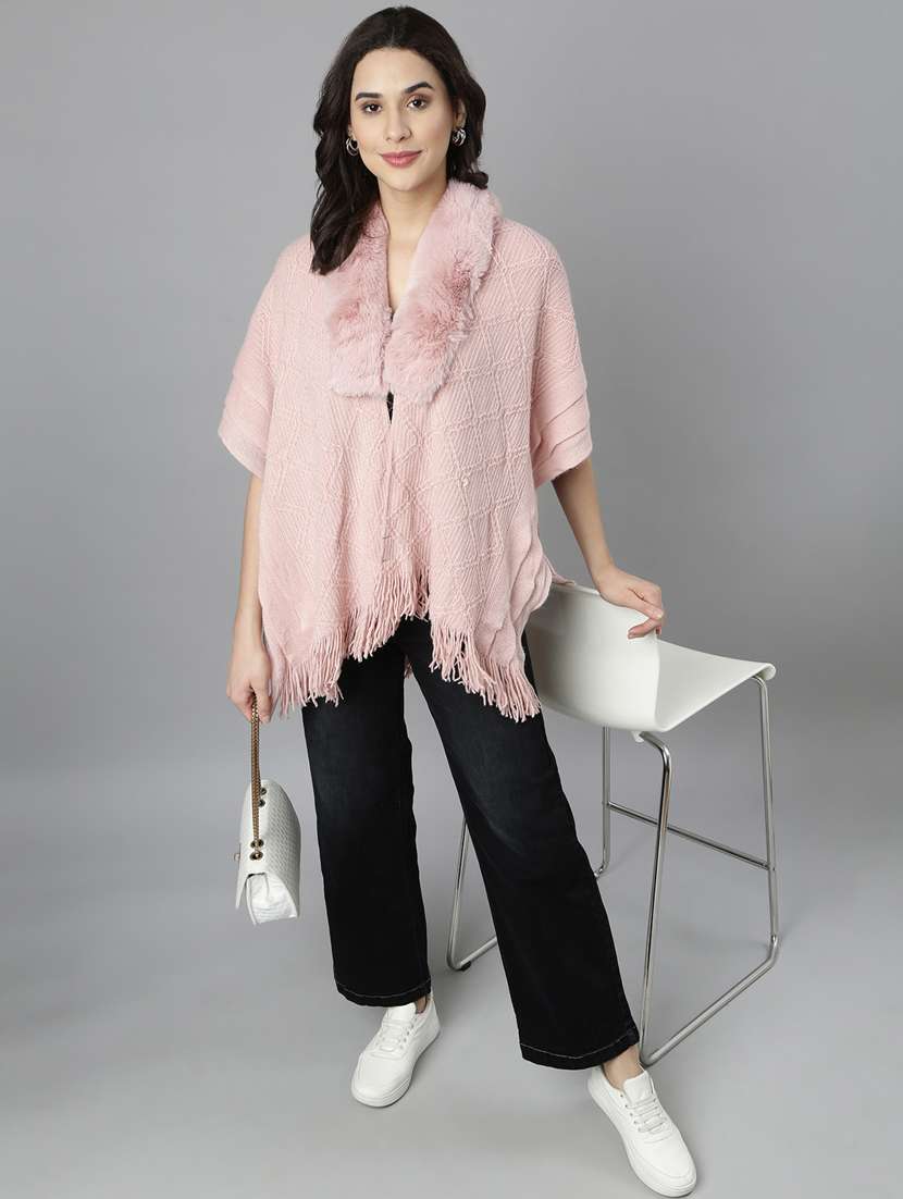 women pink self design ponchos - 21023556 -  Standard Image - 4