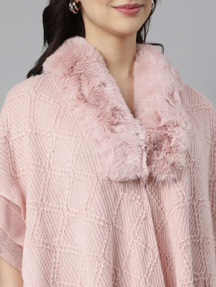 women pink self design ponchos - 21023556 -  Standard Image - 6