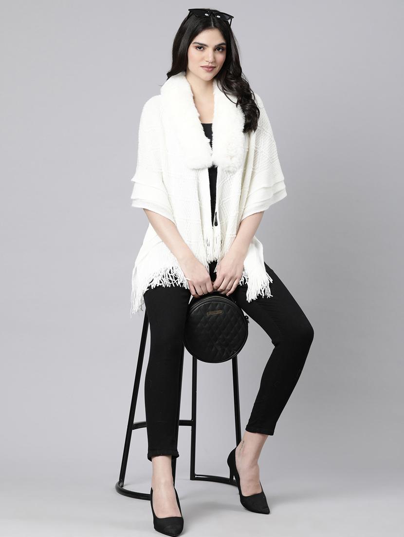 women white self design ponchos - 21023557 - Standard Image - 4