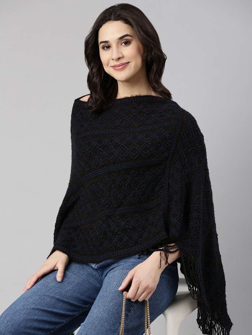 women blue self design ponchos - 21023582 -  Standard Image - 1