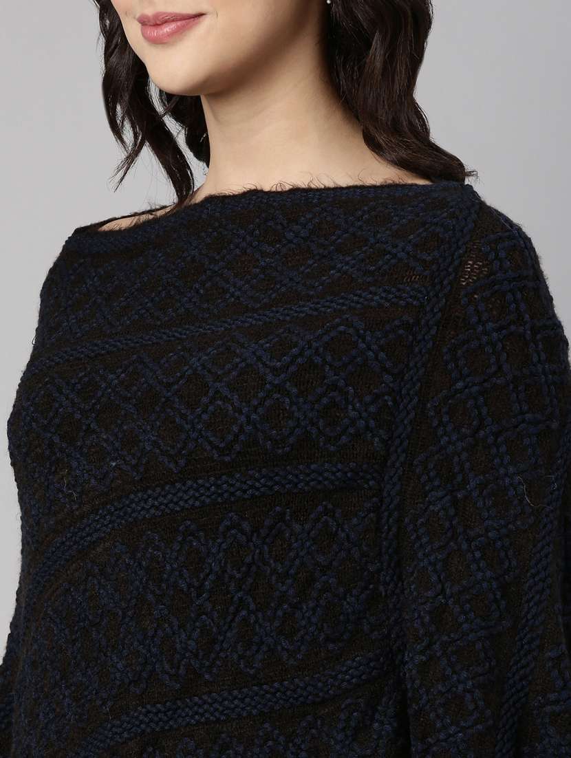 women blue self design ponchos - 21023582 - Standard Image - 6