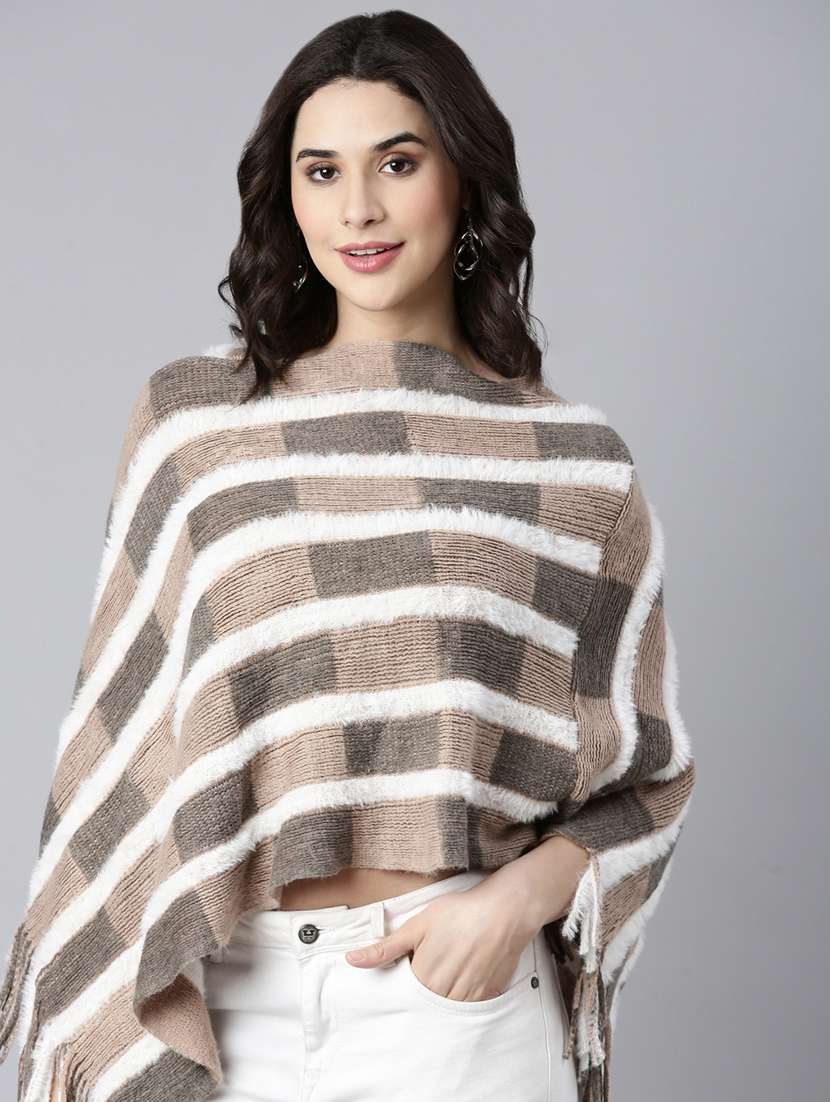 women beige self design ponchos - 21023587 - Standard Image - 1
