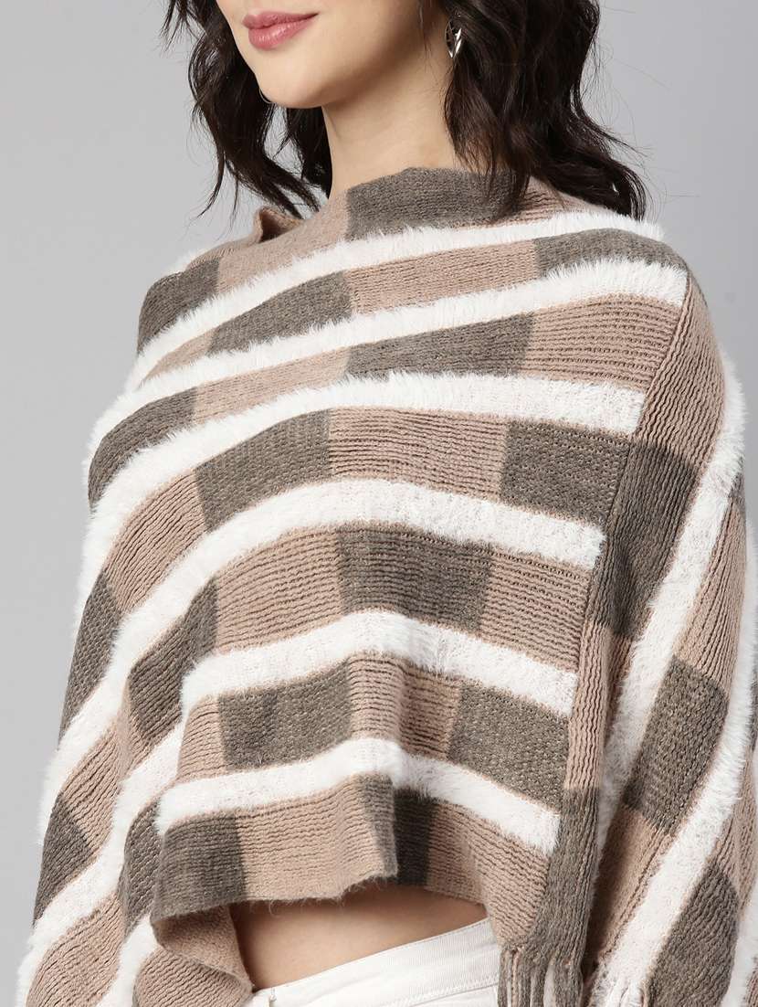 women beige self design ponchos - 21023587 - Standard Image - 6
