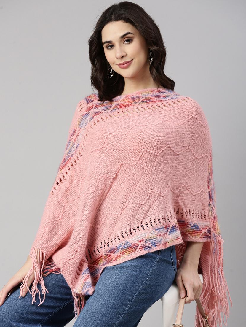 women pink self design ponchos - 21023589 - Standard Image - 1