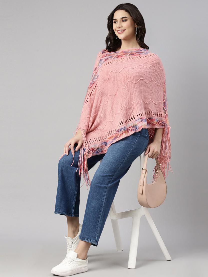 women pink self design ponchos - 21023589 - Standard Image - 4