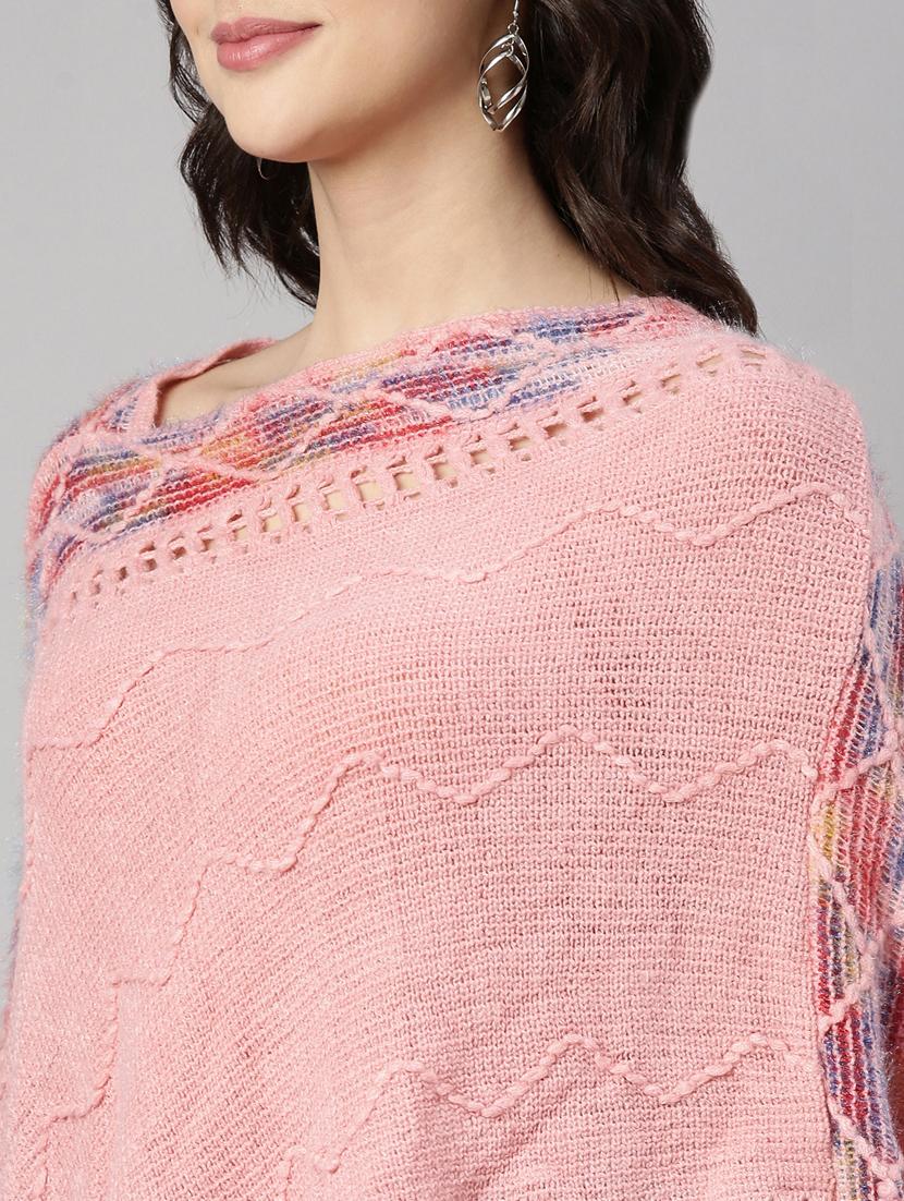 women pink self design ponchos - 21023589 - Standard Image - 6